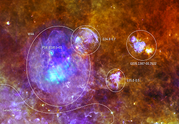 Vestiges d'une supernova, capturés grâce au couplage des relevés de Herschel et XMM-Newton. © Quang Nguyen Luong & F. Motte, HOBYS Key Program Consortium, Herschel SPIRE/PACS/ESA consortia ; ESA/XMM-Newton